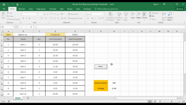 Learn To Create an Automated Invoice or Receipt - Excel 2016 – Screenshot 4