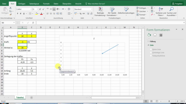 Excel-Kurs für Ingenieure: Kräftezerlegung, Fachwerkbrücke – Screenshot 1