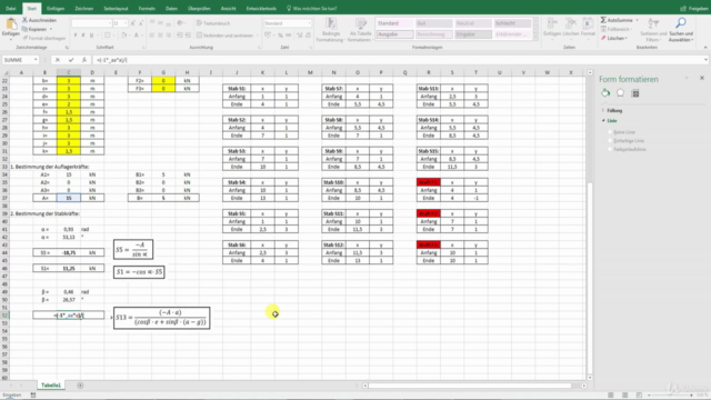 Excel-Kurs für Ingenieure: Kräftezerlegung, Fachwerkbrücke – Screenshot 4
