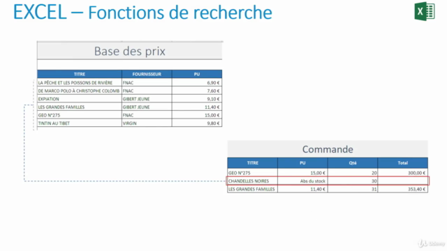 Excel : FONCTIONS DE RECHERCHE – Screenshot 3