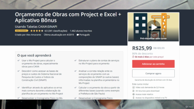 Orçamento de Obras com Project e Excel + Aplicativo Bônus – Screenshot 1