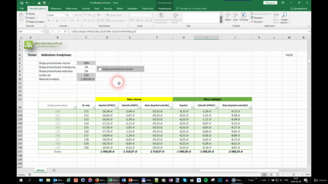 Excel 2016. Jak zrobić kalkulator kredytowy? – Screenshot 3