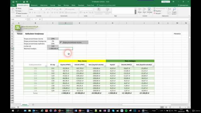 Excel 2016. Jak zrobić kalkulator kredytowy? – Screenshot 4