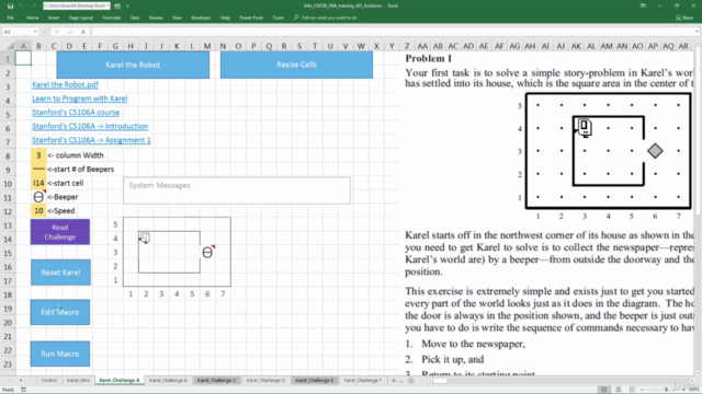 Introduction to Visual Basic using Karel the Robot in Excel – Screenshot 1