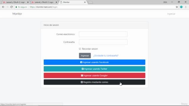 Laravel y OAuth 2: Login con Facebook, Twitter, Google, etc – Screenshot 1