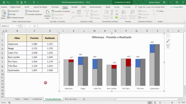 Curso de Excel Avançado - Gráficos Previsto e Realizado – Screenshot 4