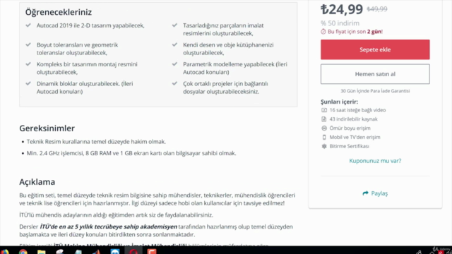 BAŞLANGIÇ SEVİYESİNDEN PROFESYONEL DÜZEYE AUTOCAD EĞİTİMİ – Screenshot 1