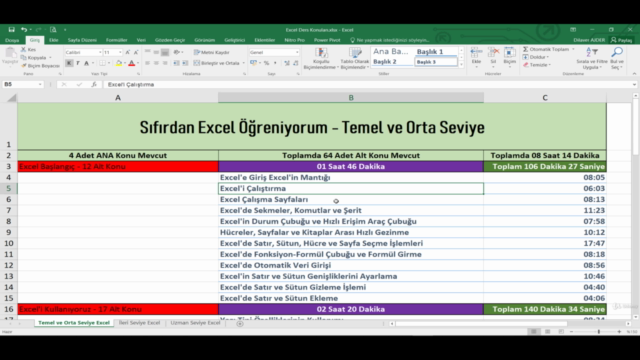 MS Excel - Sıfırdan Excel Öğreniyorum - Temel ve Orta Seviye - Screenshot_01