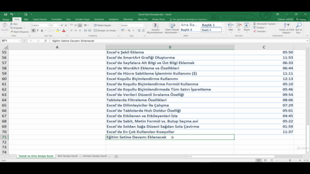 MS Excel - Sıfırdan Excel Öğreniyorum - Temel ve Orta Seviye - Screenshot_03