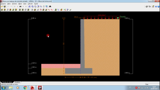 Cálculo e orçamento de muro de arrimo em concreto armado – Screenshot 1
