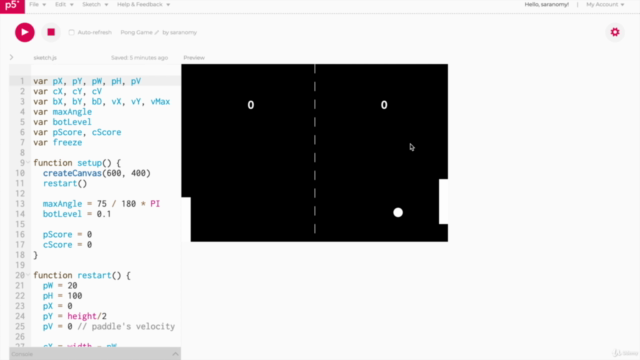 Make A Classic Pong Game, Javascript & P5.js Framework – Screenshot 1
