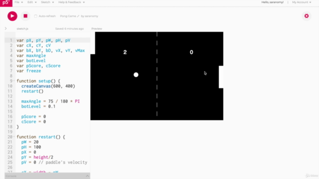 Make A Classic Pong Game, Javascript & P5.js Framework – Screenshot 2