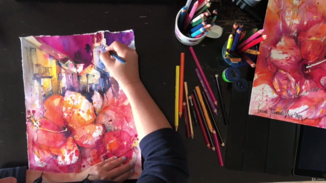 Aquarell. Stimmungsvolle Hafenlandschaft in Spanien. – Screenshot 3