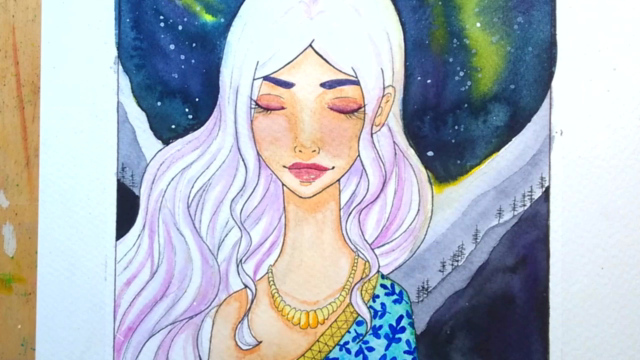 Easy watercolor painting- night sky galaxy manga portrait - Screenshot_04