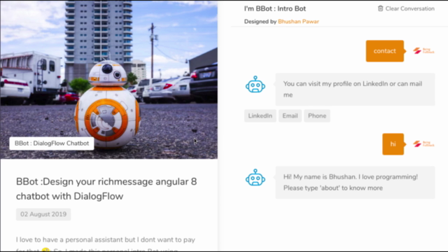Rich message Business Chatbots in Angular 8 with Dialogflow – Screenshot 2