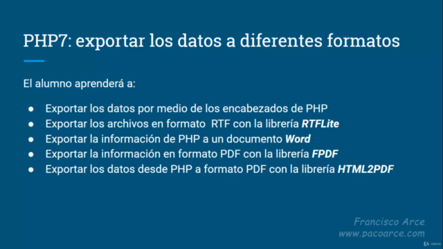 PHP: exportar los datos a diferentes formatos – Screenshot 1