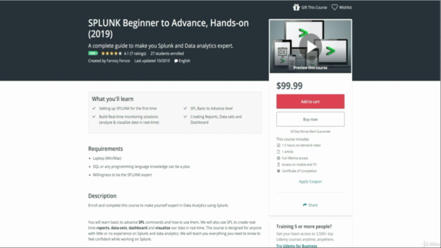 SPLUNK Beginner to Advanced, Hands-on – Screenshot 1