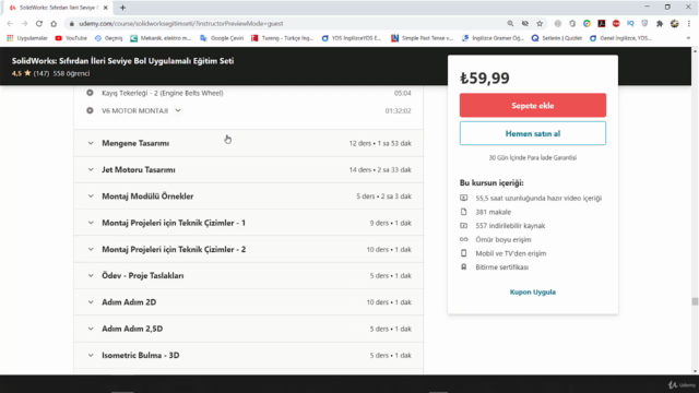 SolidWorks: Sıfırdan İleri Seviye Bol Uygulamalı Eğitim Seti – Screenshot 1