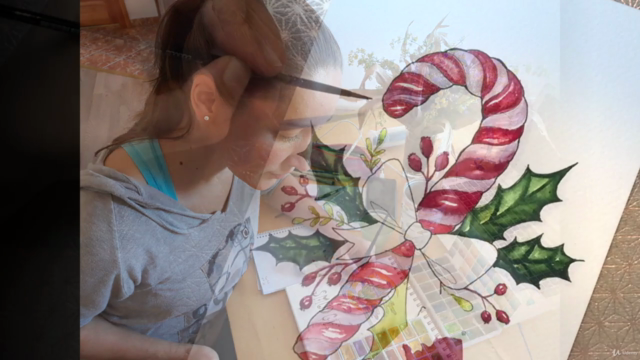 Easy Christmas Candy Cane Watercolor Gift Painting Course – Screenshot 1