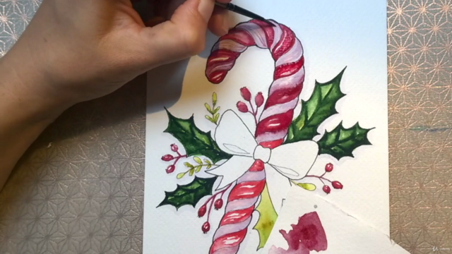 Easy Christmas Candy Cane Watercolor Gift Painting Course – Screenshot 2