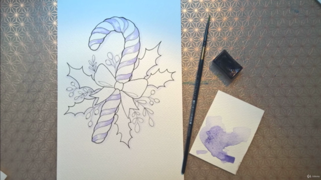 Easy Christmas Candy Cane Watercolor Gift Painting Course – Screenshot 3
