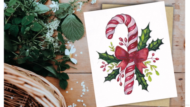Easy Christmas Candy Cane Watercolor Gift Painting Course – Screenshot 4