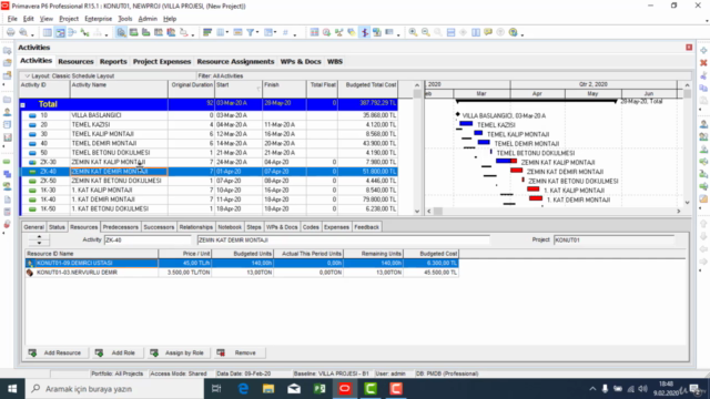 PRİMAVERA P6 İLE PLANLAMA VE MALİYET KONTROL – Screenshot 2