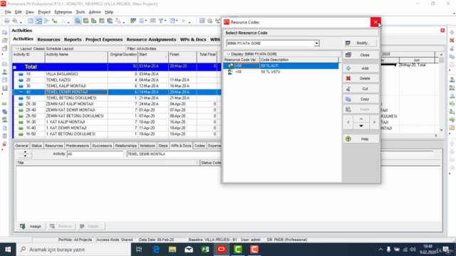 PRİMAVERA P6 İLE PLANLAMA VE MALİYET KONTROL – Screenshot 3