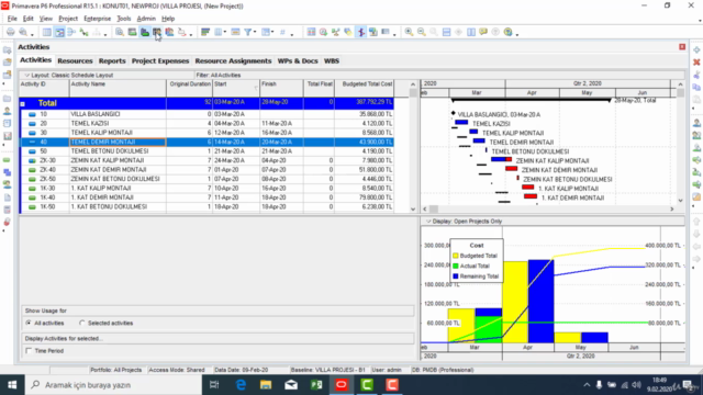 PRİMAVERA P6 İLE PLANLAMA VE MALİYET KONTROL – Screenshot 4