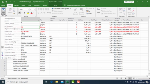 MS PROJECT 2019 İLE PROJE PLANLAMA VE MALİYET KONTROL – Screenshot 2
