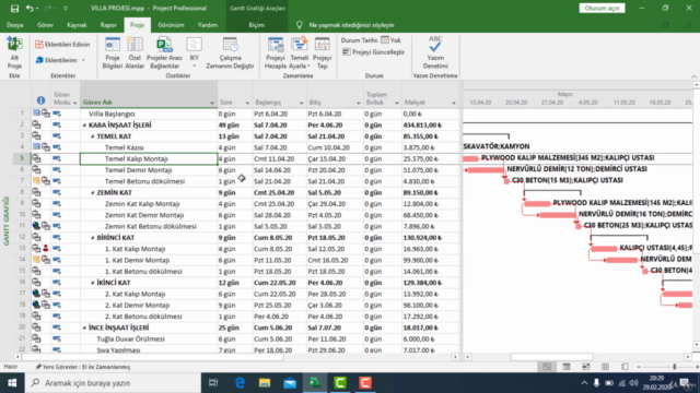 MS PROJECT 2019 İLE PROJE PLANLAMA VE MALİYET KONTROL – Screenshot 3