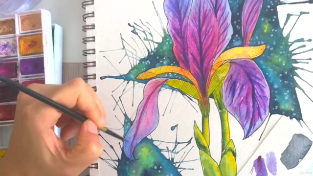 Easy Watercolor Iris Flower Painting with Galaxy Background - Screenshot_02