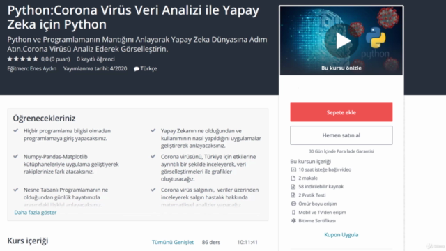 Python:Corona Virüs Veri Analizi ile Yapay Zeka için Python – Screenshot 4