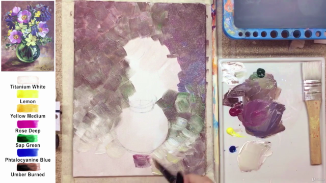 Acrylic lesson - Wild roses in glass vase - Flower bouquet – Screenshot 1
