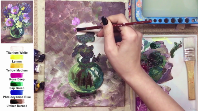 Acrylic lesson - Wild roses in glass vase - Flower bouquet – Screenshot 2