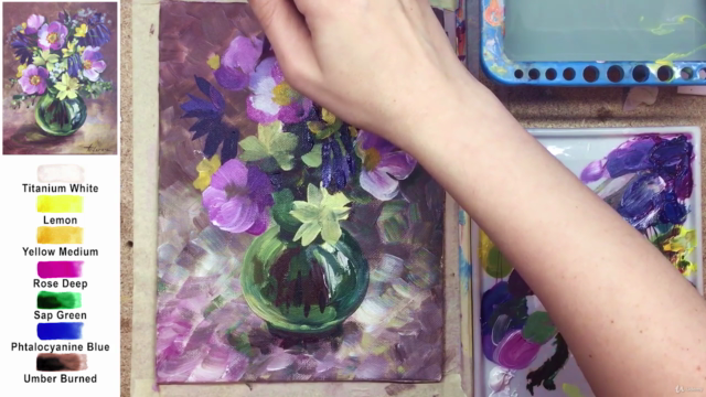 Acrylic lesson - Wild roses in glass vase - Flower bouquet – Screenshot 3