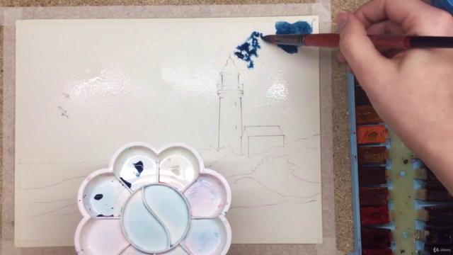 Watercolor lesson - Lighthouse by the sea - Landscape – Screenshot 1