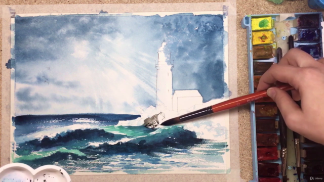 Watercolor lesson - Lighthouse by the sea - Landscape – Screenshot 2