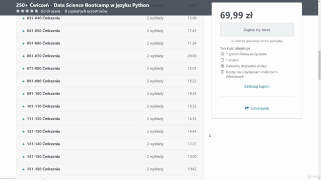 250+ Ćwiczeń - Data Science Bootcamp w języku Python - Screenshot_01