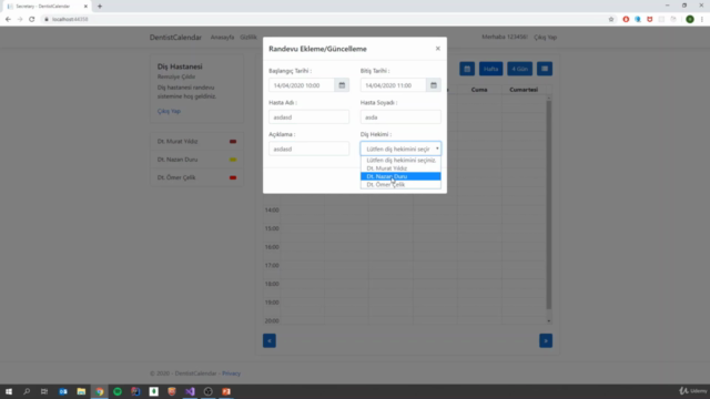 Komple FullCalendar .Net Core MVC Randevu Sistemi Projesiyle – Screenshot 3