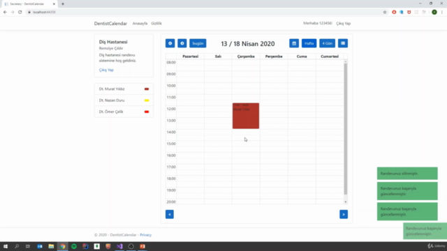 Komple FullCalendar .Net Core MVC Randevu Sistemi Projesiyle – Screenshot 4