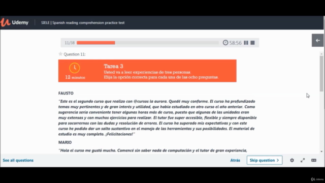 SIELE | Three Spanish reading comprehension practice tests – Screenshot 2