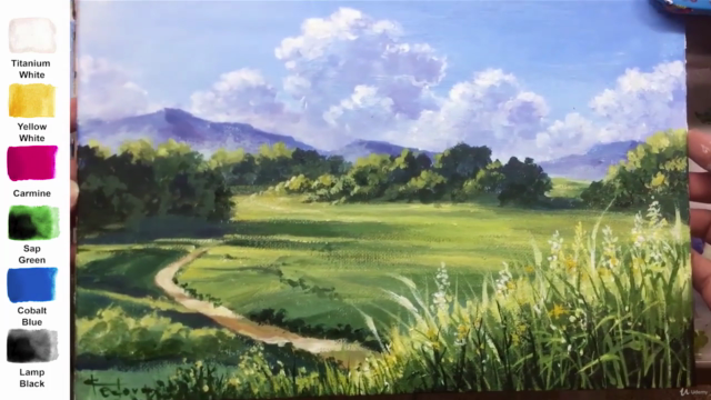 Acrylic lesson - Summer fields - Landscape – Screenshot 4