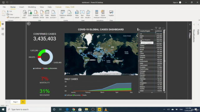 Power BI Essentials: Build & Share a Dashboard for COVID-19 – Screenshot 3