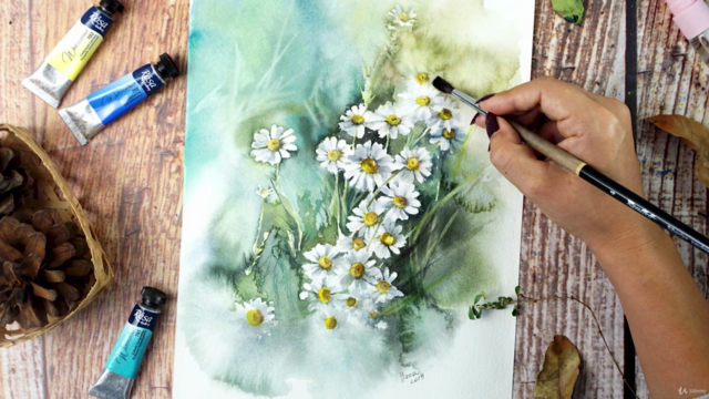 Watercolor Daisy: Paint a Realistic Pink Flower Step by Step – Screenshot 1