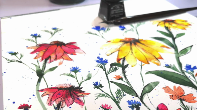 Dynamic floral illustration in watercolours and ink – Screenshot 4
