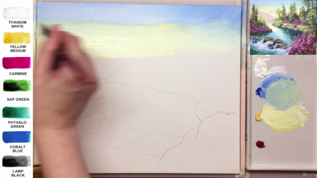 Acrylic lesson - Waterfall and blooming - Landscape – Screenshot 1