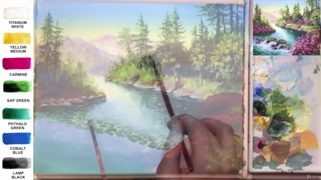 Acrylic lesson - Waterfall and blooming - Landscape – Screenshot 2