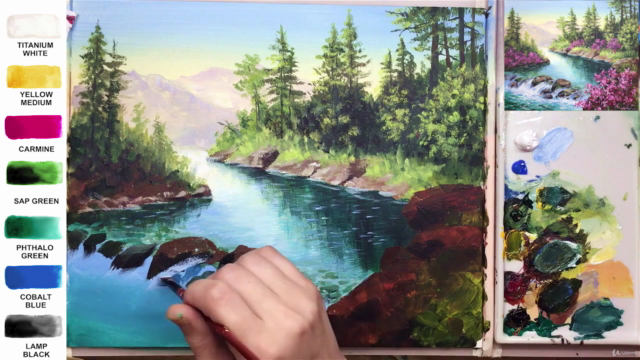 Acrylic lesson - Waterfall and blooming - Landscape – Screenshot 3