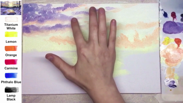 Acrylic lesson - Winter evening - Landscape – Screenshot 1